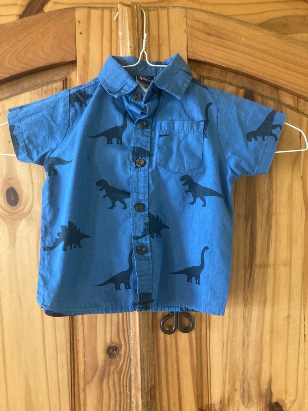 Boys Baby Rebels blue dinosaur short sleeve button down shirt size 12 months